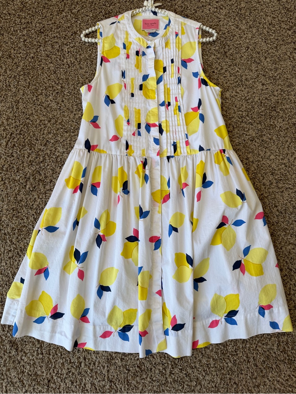 kate spade White Sleeveless Lemon-Print Cotton Dress